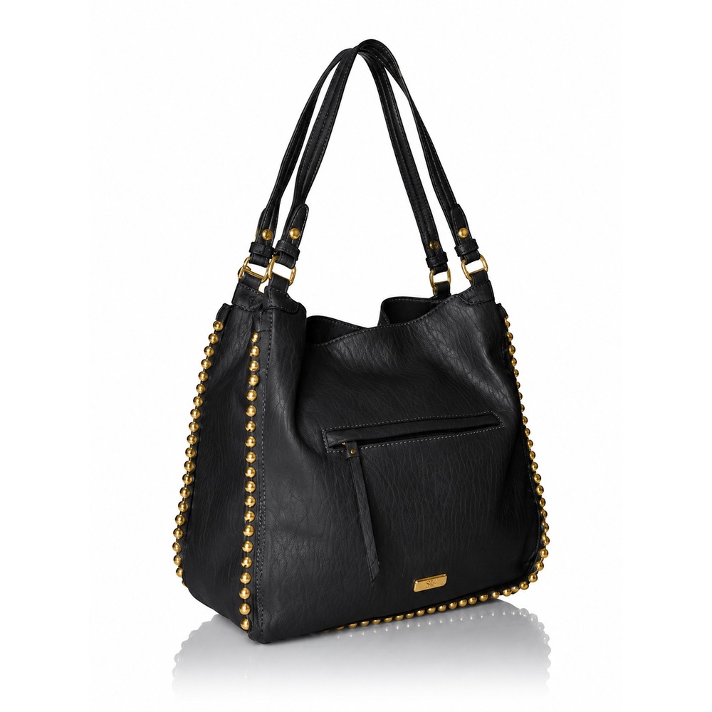 Jessica Simpson Vintage Y2K Gold Camile Black Slouchy Hobo Leather Shoulder Bag